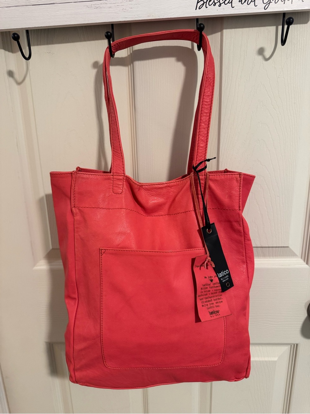 Latico Tomato Red Margie Leather Tote with Front Pocket - Picture 2 of 3